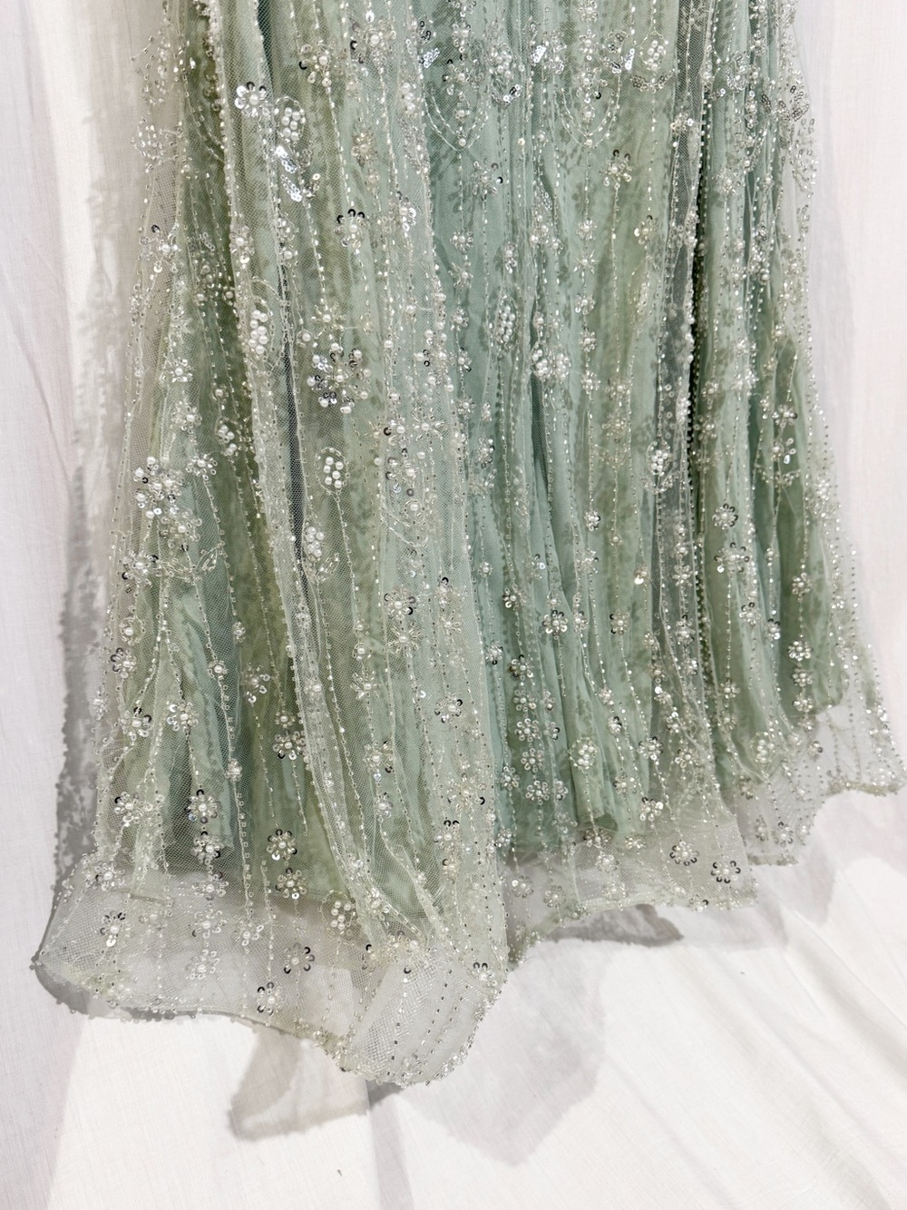 Beaded Sequin Mermaid Evening Gown Scarf Green Size M - Picture 7 of 9